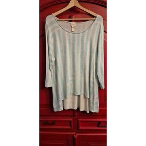 Chico's Size 2 US 12 14 Blue Tie Dye High Low Thin Soft Light Summer Shirt Top